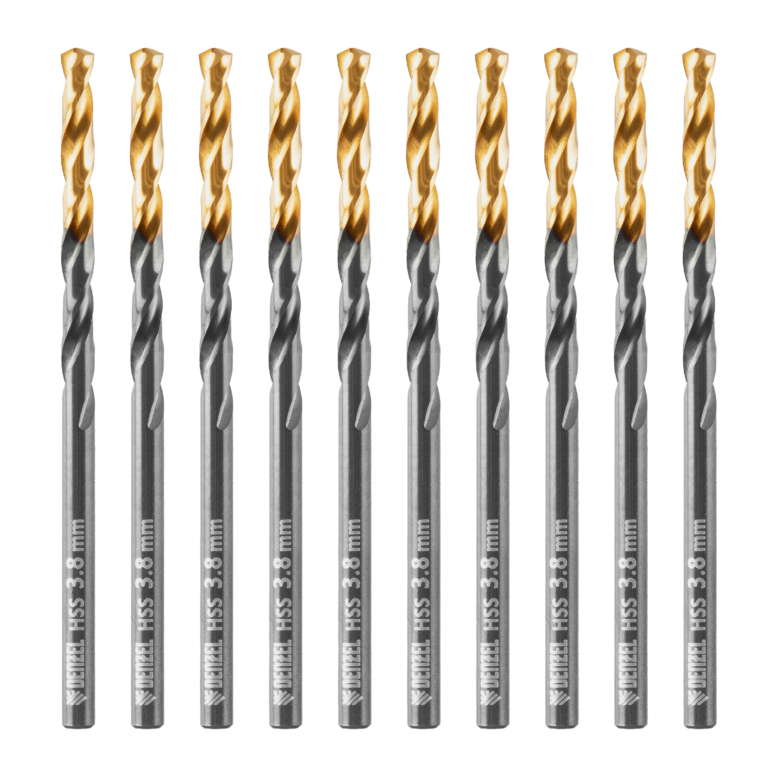 Сверло по металлу, 3,8 мм, HSS-Tin, Golden Tip, 10 шт. Denzel