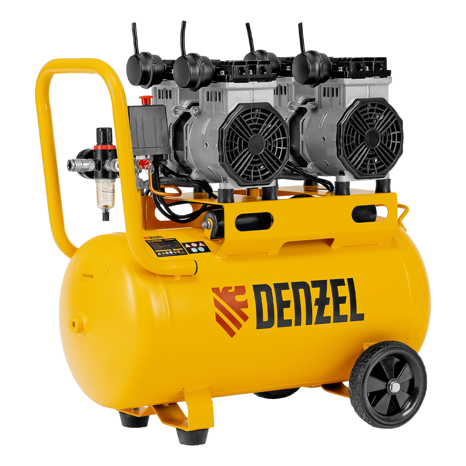 Компрессор безмаслянный малошумный DLS 2200/50, 2200 Вт, 2х1100, 50 л, 380 л/мин// Denzel