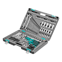 Набор инструментов, 1/4", 3/8", 1/2", Cr-V, S2, усиленный кейс, 216 предметов// Stels