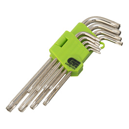 Набор ключей имбусовых Tamper-Torx, 9 шт., TT10-ТT50, 45x, закаленные, удлиненные, никель// Сибртех