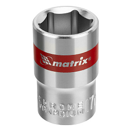 Головка торцевая, 17 мм, 6-гранная, CrV, под квадрат 1/2", хромированная// Matrix