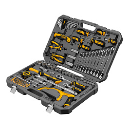 Набор инструментов, 1/2", 1/4", CrV, S2, пластиковый кейс, 100 предметов// Denzel