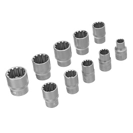 Набор универсальных торцевых головок 3/8", Spline, CrV, 10шт., 8-19мм// Stels