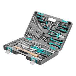 Набор инструментов, 1/2", 1/4", CrV, 12 гранные головки, пластиковый кейс, 76 предметов// Stels