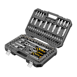Набор инструментов, 1/2", 1/4", CrV, S2, пластиковый кейс, 109 предметов// Denzel