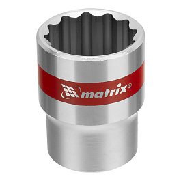 Головка торцевая, 22 мм, 12-гранная, CrV, под квадрат 1/2", хромированная// Matrix