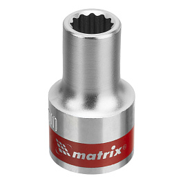 Головка торцевая, 9 мм, 12-гранная, CrV, под квадрат 1/2", хромированная// Matrix