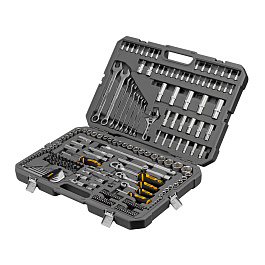 Набор инструментов, 1/2", 1/4", 3/8", CrV, S2, пластиковый кейс, 216 предметов// Denzel