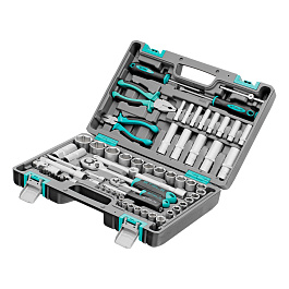 Набор инструментов, 1/2", 1/4", CrV, пластиковый кейс 69 предметов// Stels