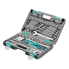 Набор инструментов 1/2", 1/4", CrV, 12 гранные головки, пластиковый кейс, 82 предмета// Stels