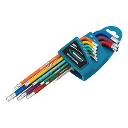 Набор ключей имбусовых TORX-TT, 9 шт: T10-T50, магнит, S2, экстра-длин., хром/краска  9 шт.// Gross