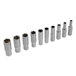 Набор удлиненных торцевых головок 1/4", 6-ти гр., CrV, 10шт., 4-13мм// Stels