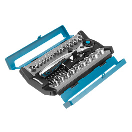 Набор торцевых головок, трещотка 120 зубьев, 1/2", 1/4", CrV, 41 предмет// Gross