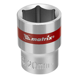 Головка торцевая, 20 мм, 6-гранная, CrV, под квадрат 1/2", хромированная// Matrix