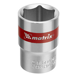 Головка торцевая, 19 мм, 6-гранная, CrV, под квадрат 1/2", хромированная// Matrix
