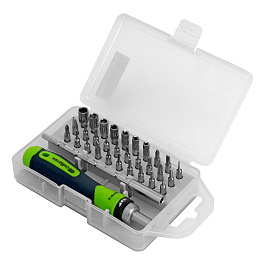 Отвертка ревер. для точ. раб., 32 пред., PH + SL + PZ + Torx + Hex + TT, CrV, 2к рукоятка// Сибртех