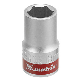 Головка торцевая, 13 мм, 6-гранная, CrV, под квадрат 1/2", хромированная// Matrix